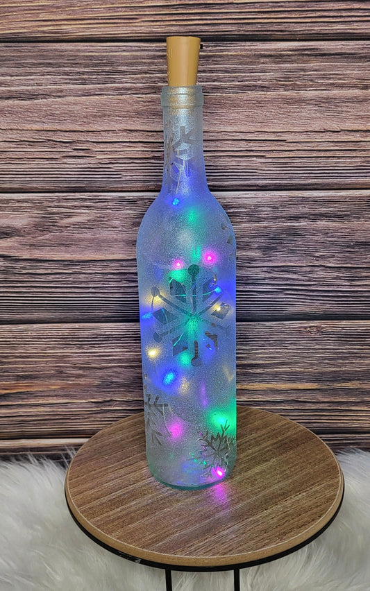 Frosted Lighted Wine Bottles